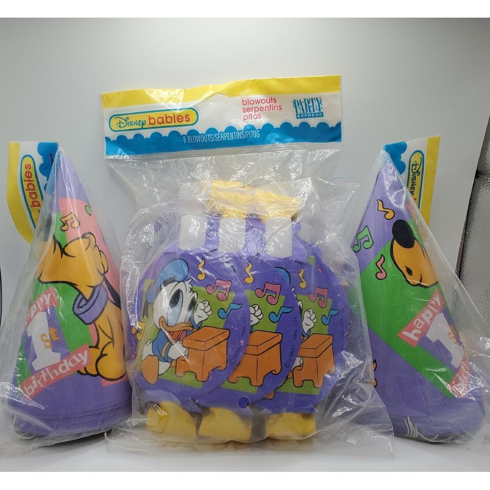 Disney Babies Blowouts Party Hats Vintage Donald Duck Pluto 1st Birthday 16‎ Pcs